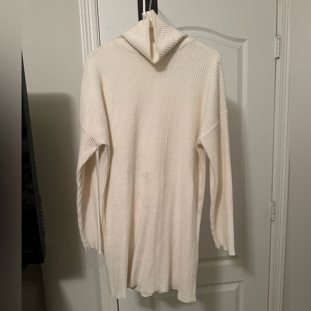 Ivory Ribbed Mock Neck Tunic Sweater/Dress